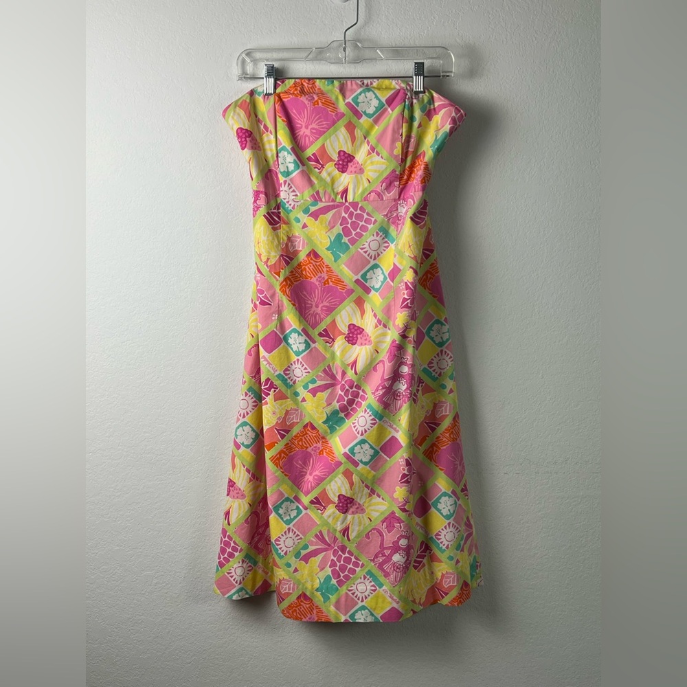 Lilly Pulitzer Patchwork Rock Hula Monkey Strapless Vacation Resort Beach Dress